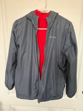 Reversible Columbia Gray Shell Jacket with Red Fleece Liner